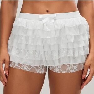 White lace ruffle shorts bow detail Bloomers Boyshorts Y2k Pettipants